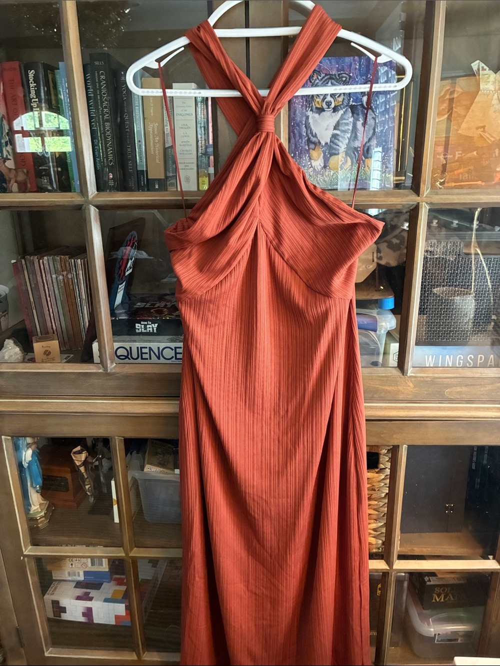 Club Monaco Rust Red Twisted Halter Maxi Dress